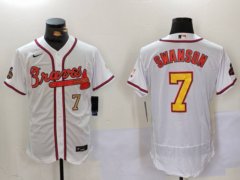 Men Atlanta Braves #7 Swanson White Elite 2024 Nike MLB Jersey style 902